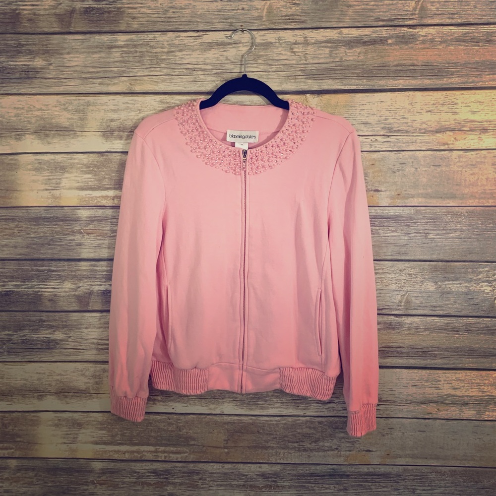 Bloomingdale’s petite medium pink zip up sweater